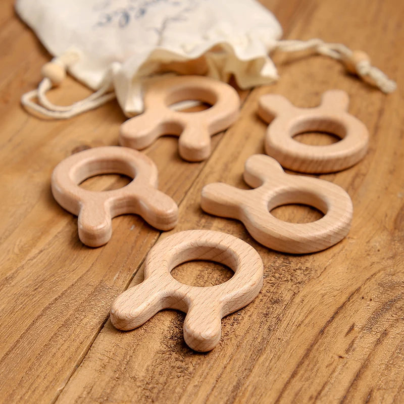 Model PMZ0044 – 5PCS Wooden Baby Teether Set | Beech Rodent & Animal Pendants for DIY Gifts