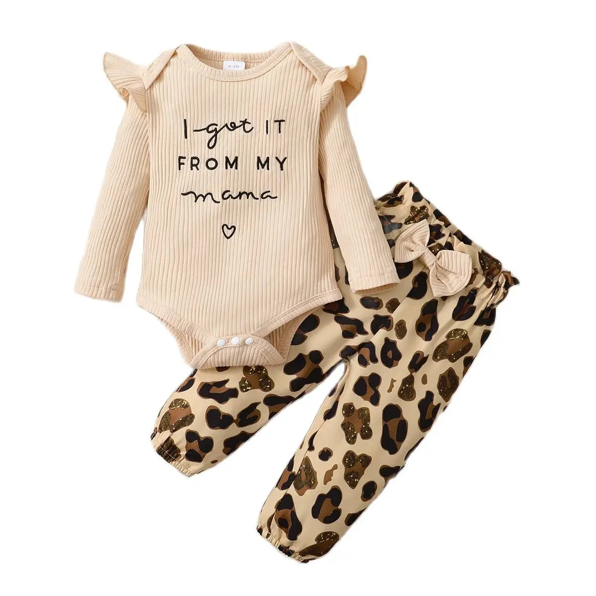 3PCS Baby Girl Autumn Outfit with Bodysuit, Leopard Pants and Headband 0–18 Months