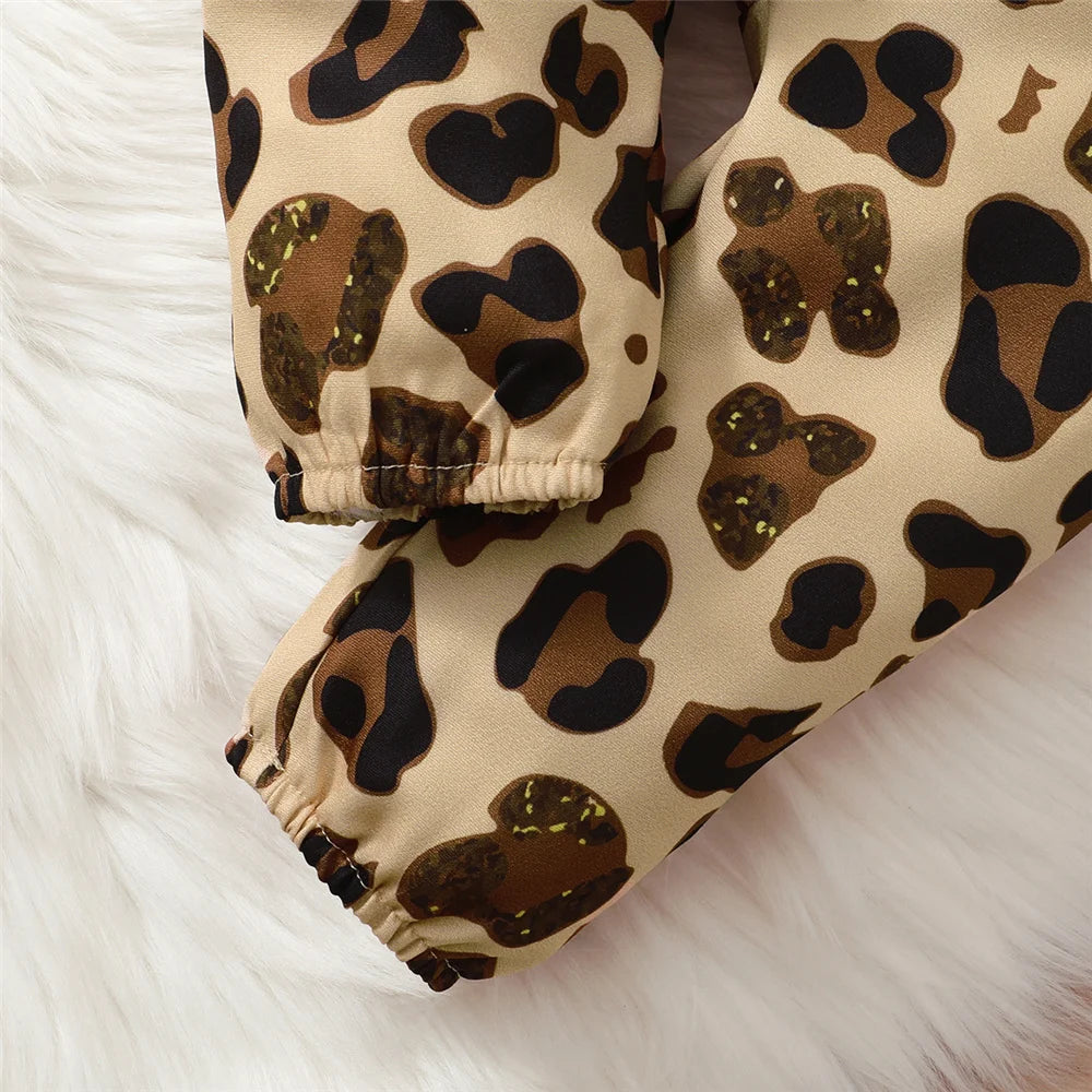 3PCS Baby Girl Autumn Outfit with Bodysuit, Leopard Pants and Headband 0–18 Months