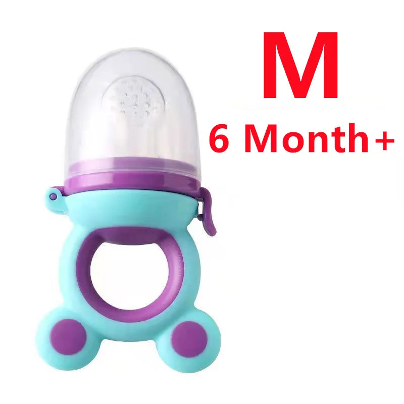 Silicone Baby Teether & Fruit Food Feeder – BPA Free Nibbler Pacifier with Handle Clip