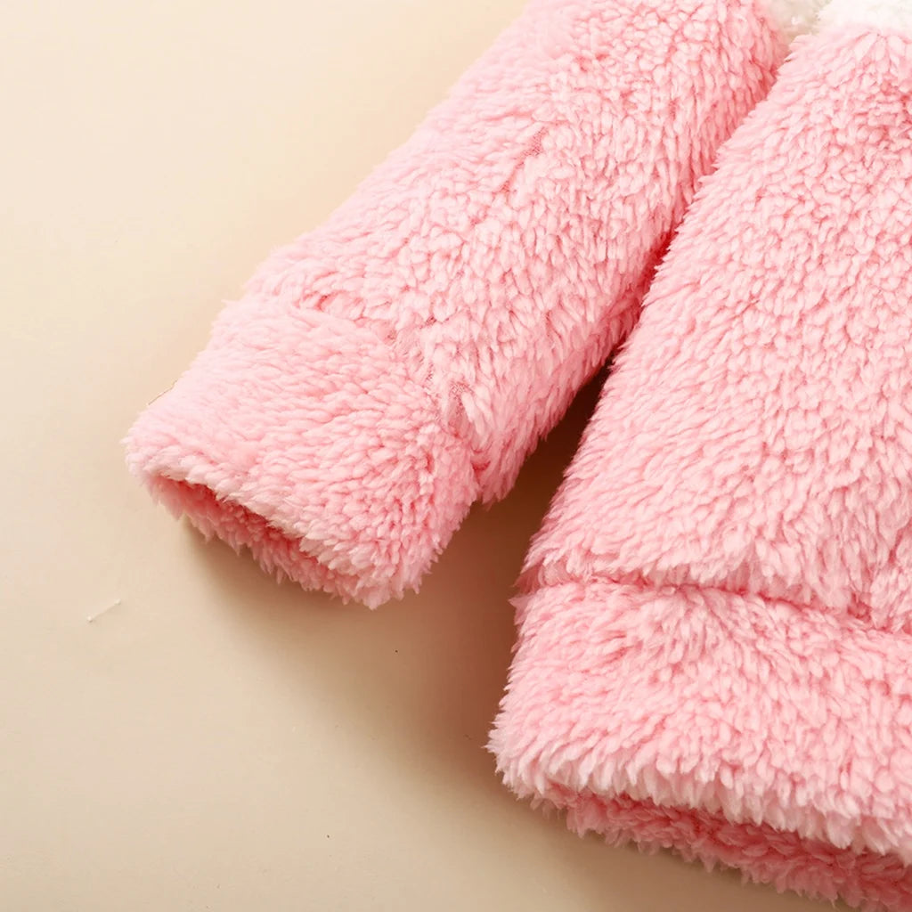 2PCS Fluffy Hooded Baby Girl Winter Outfit – Hoodie & Pants Set for 0–2 Years