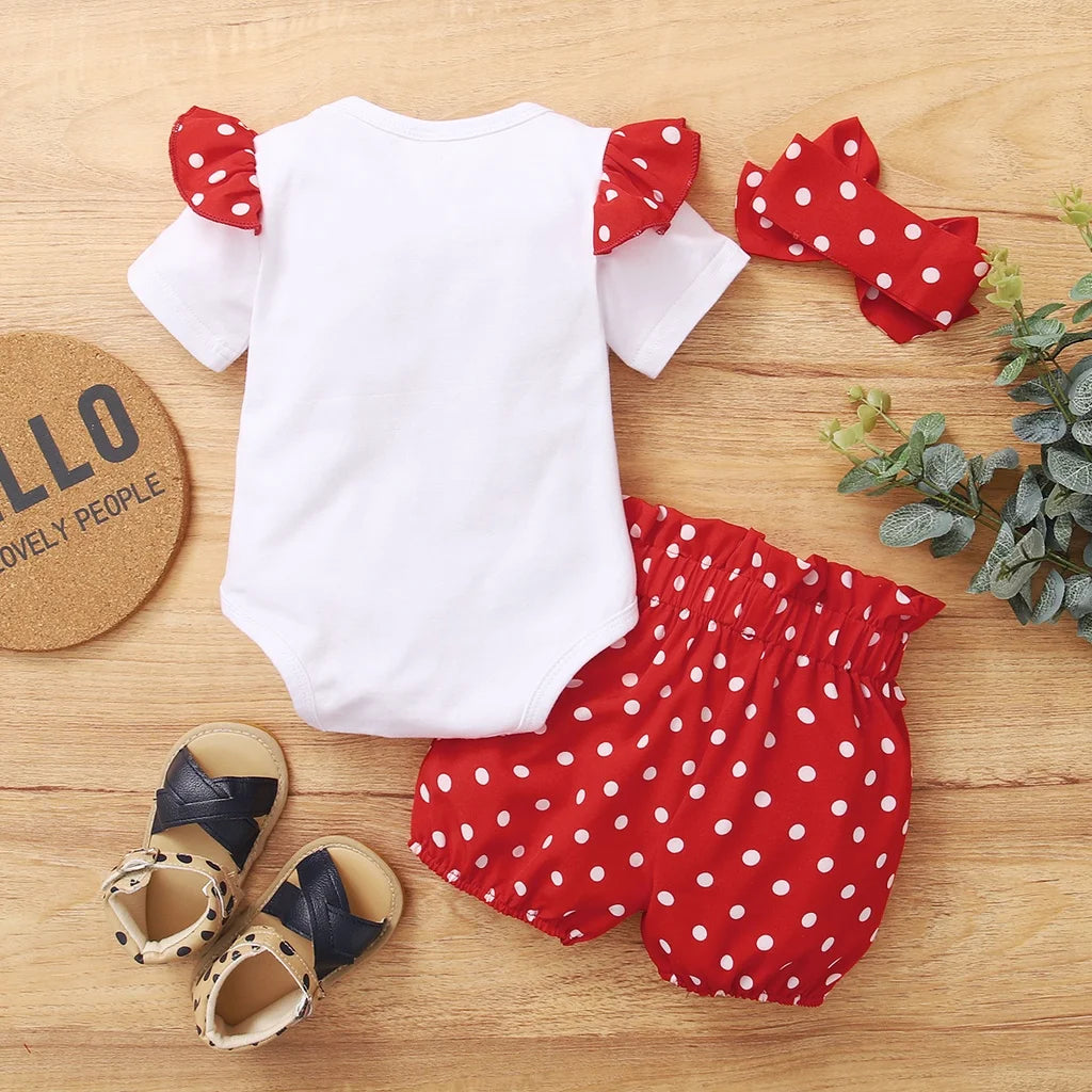 3PCS Baby Girl Summer Polka Dot Outfit – Bodysuit, Pants & Headband Set 0–18 Months