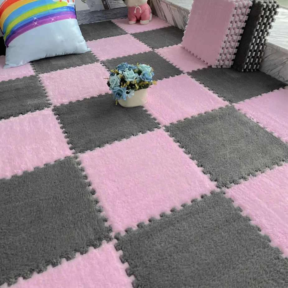 30x30cm Soft Plush Kids Puzzle Play Mat – Interlocking Warm Carpet Tiles for Home & Nursery Use
