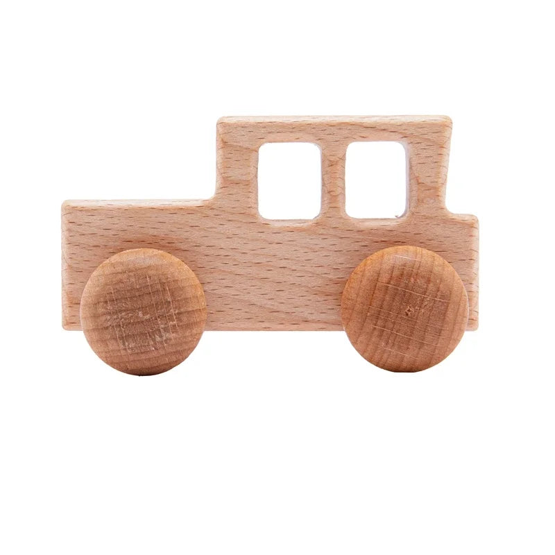 Wooden Dinosaur Car Teether – Montessori Educational Toy for Teething Babies