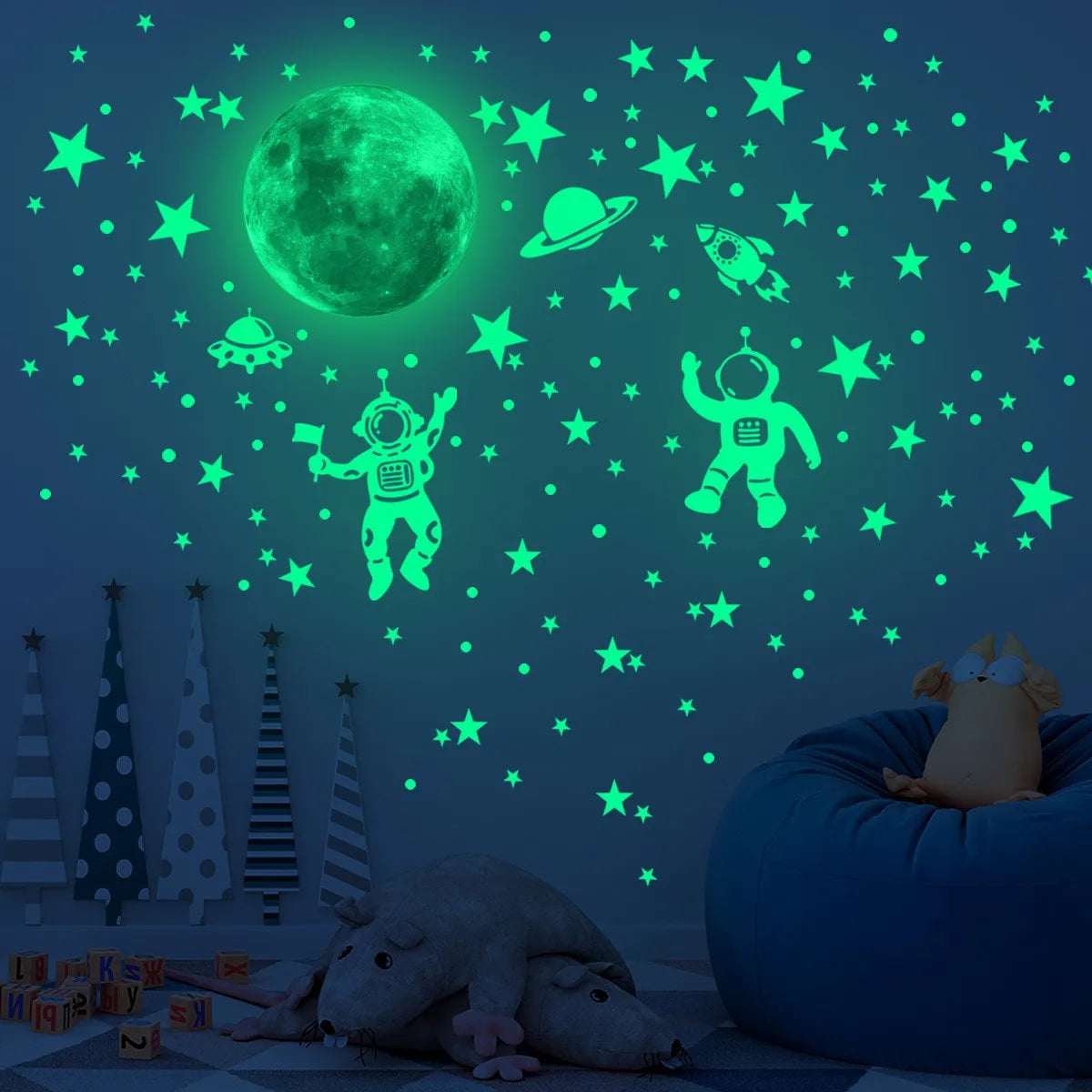 Luminous Moon & Stars Wall Stickers – Glow-in-the-Dark Noctilucent Decals for Kids Room Decor