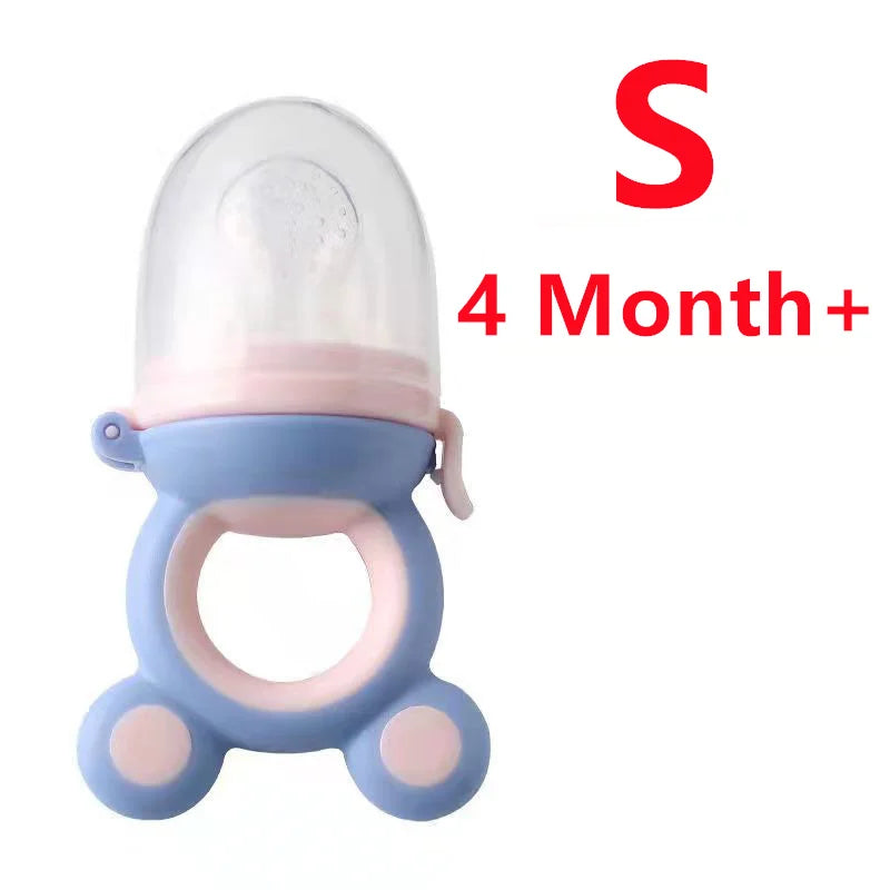 Silicone Baby Teether & Fruit Food Feeder – BPA Free Nibbler Pacifier with Handle Clip