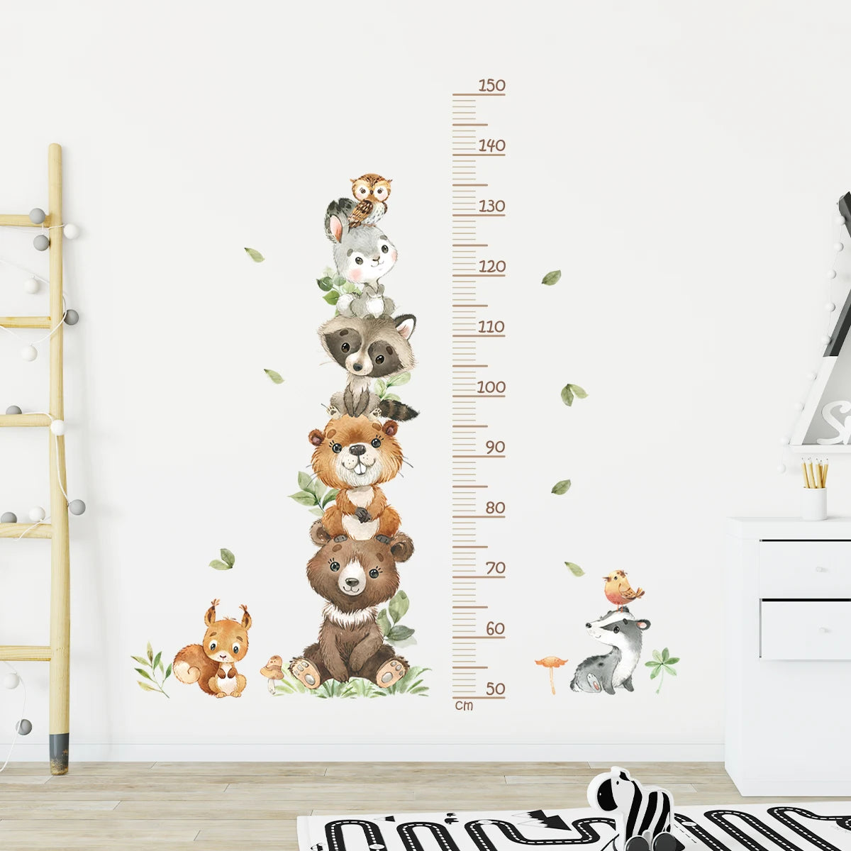 3PC Cartoon Animal Height Ruler Wall Stickers – Removable Waterproof PVC for Kids Room Décor