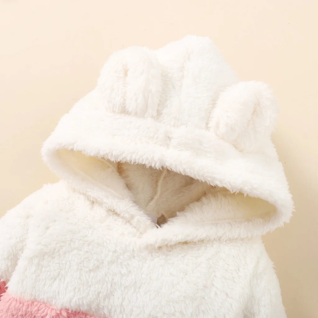 2PCS Fluffy Hooded Baby Girl Winter Outfit – Hoodie & Pants Set for 0–2 Years