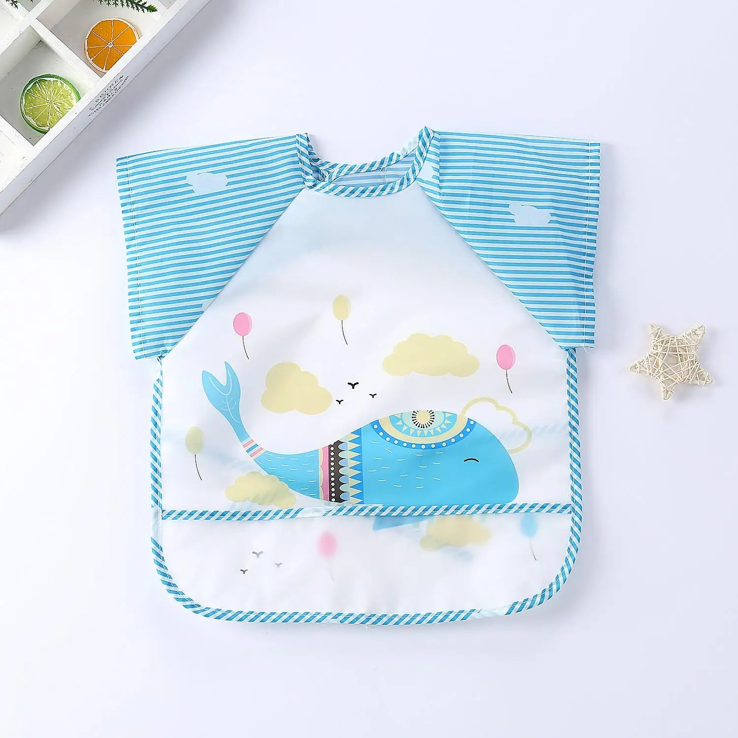 Waterproof Cartoon Baby Bib – Long Sleeve Feeding Apron with Pocket for 0–3Y