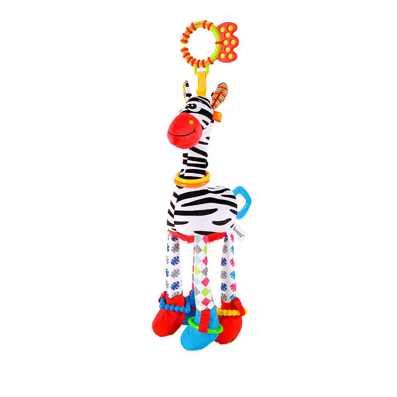 Soft Animal Handbells Rattle – Giraffe & Zebra Plush Toy with Teether for Infants