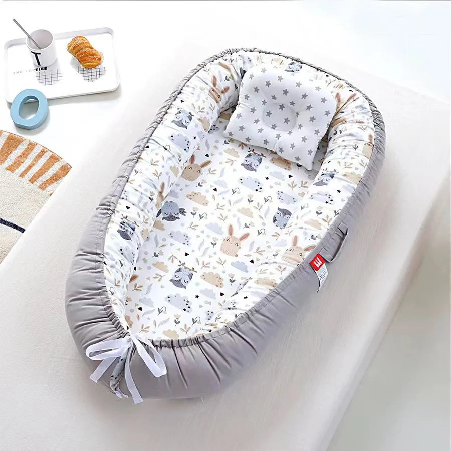 Portable Baby Nest for Co-Sleeping – Adjustable Cotton Newborn Lounger Bed Crib