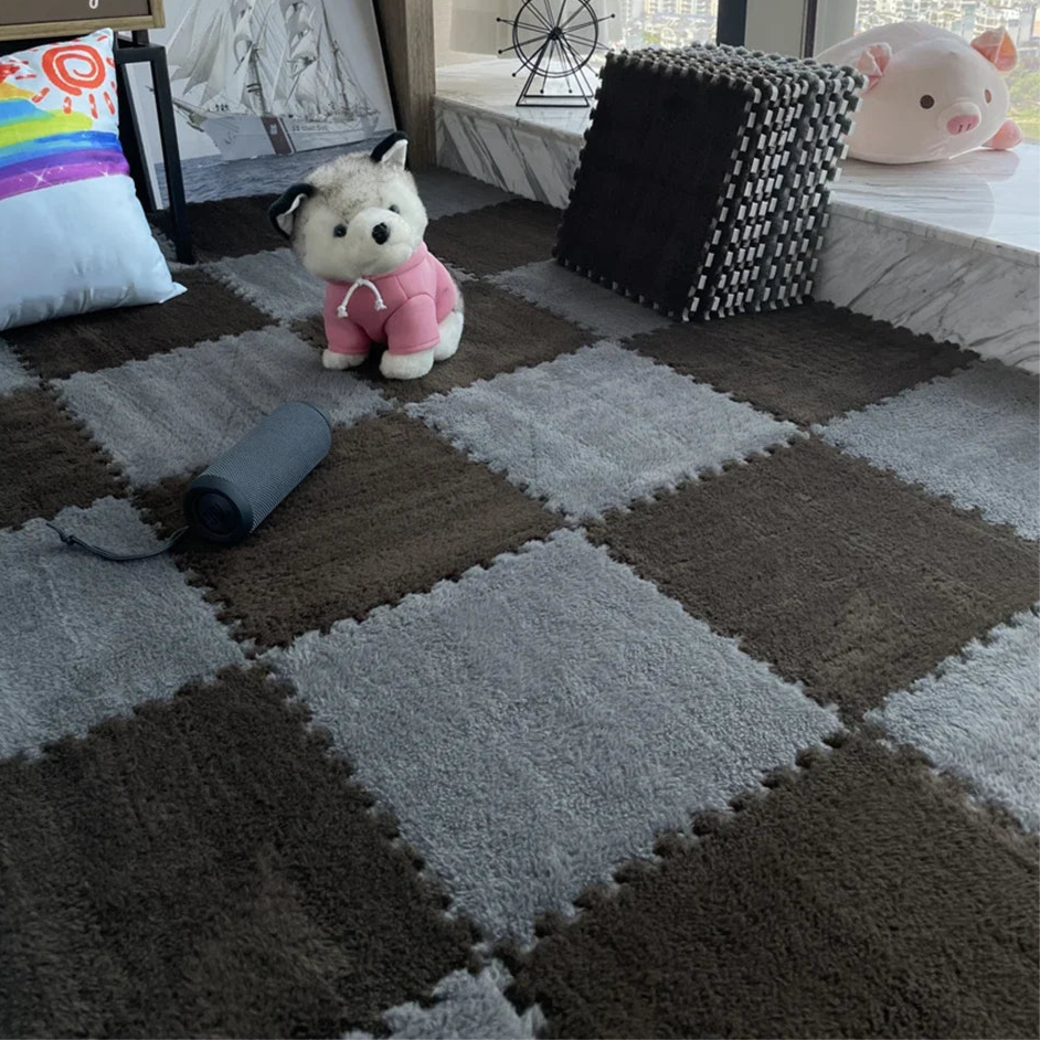 30x30cm Soft Plush Kids Puzzle Play Mat – Interlocking Warm Carpet Tiles for Home & Nursery Use
