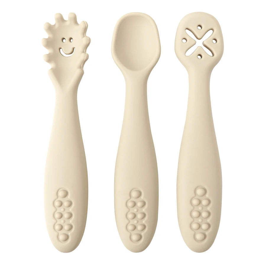 3PCS Silicone Baby Feeding Spoons – Toddler Weaning Utensils Set for Self-Feeding