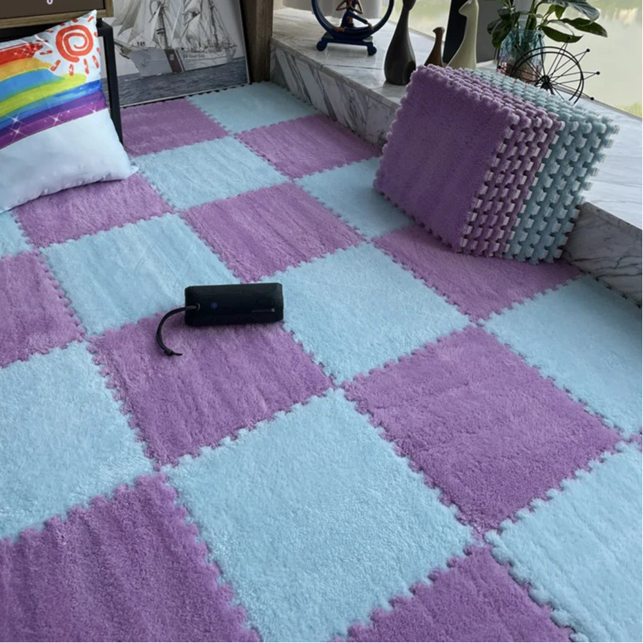 30x30cm Soft Plush Kids Puzzle Play Mat – Interlocking Warm Carpet Tiles for Home & Nursery Use