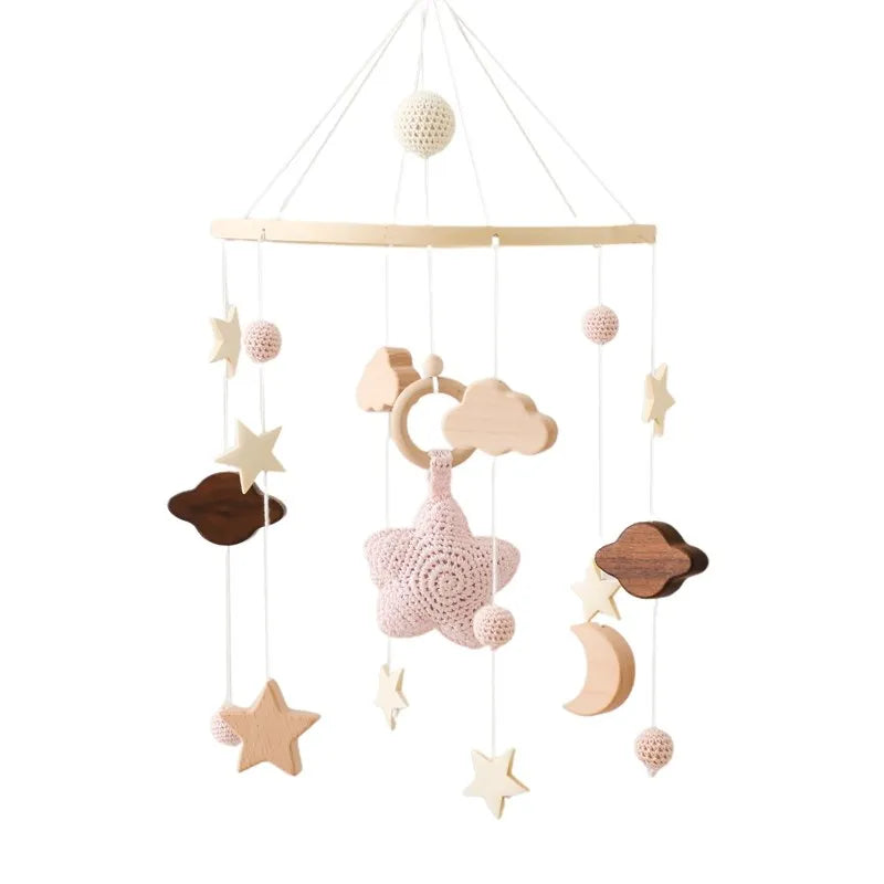 Wooden Crochet Star Baby Crib Mobile – Bed Bell Rattle Toy for Newborn Comfort and Sleep