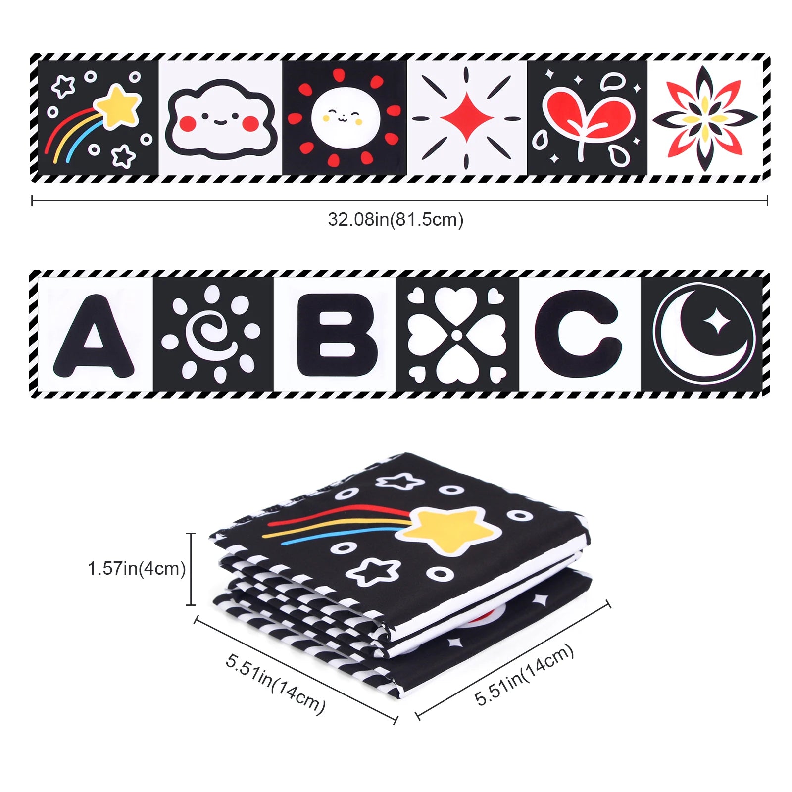 Baby Sensory Cloth Book – High Contrast Black & White Crib Toy for Newborns