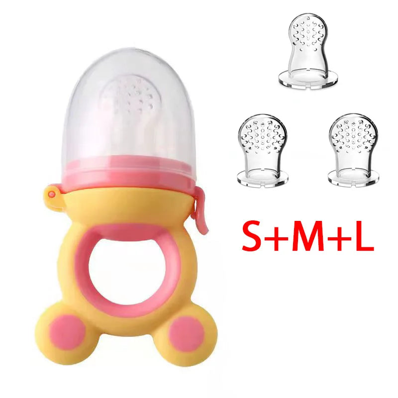 Silicone Baby Teether & Fruit Food Feeder – BPA Free Nibbler Pacifier with Handle Clip