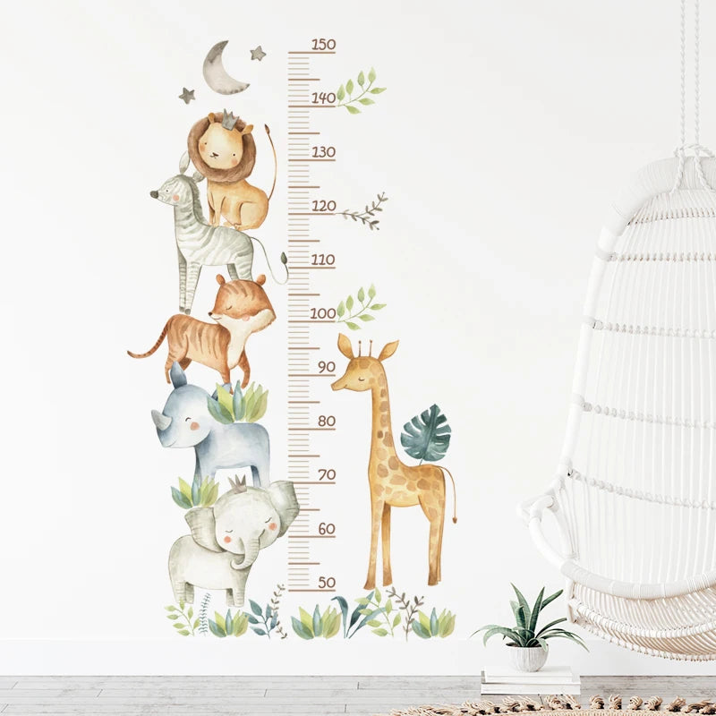 3PC Cartoon Animal Height Ruler Wall Stickers – Removable Waterproof PVC for Kids Room Décor