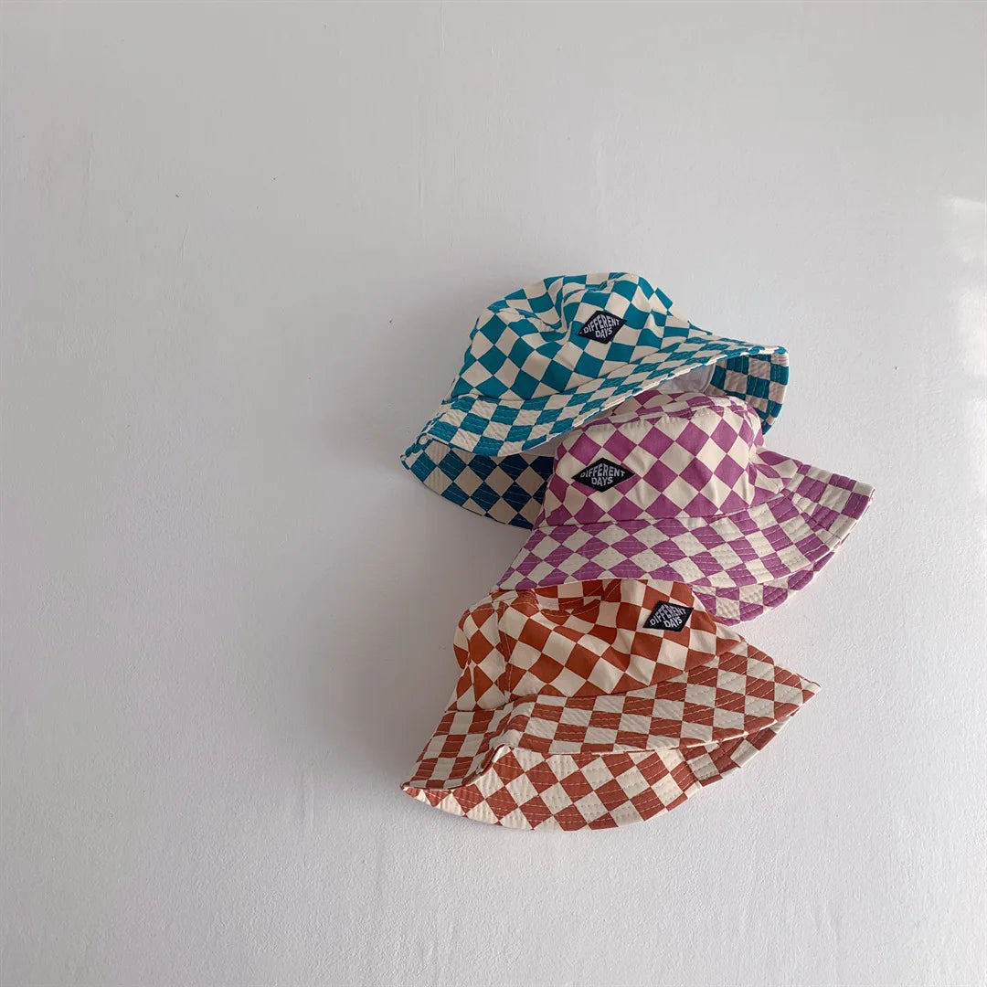 Fashionable Checkerboard Kids Bucket Hat – Soft Plaid Sun Hat for Baby Boys & Girls