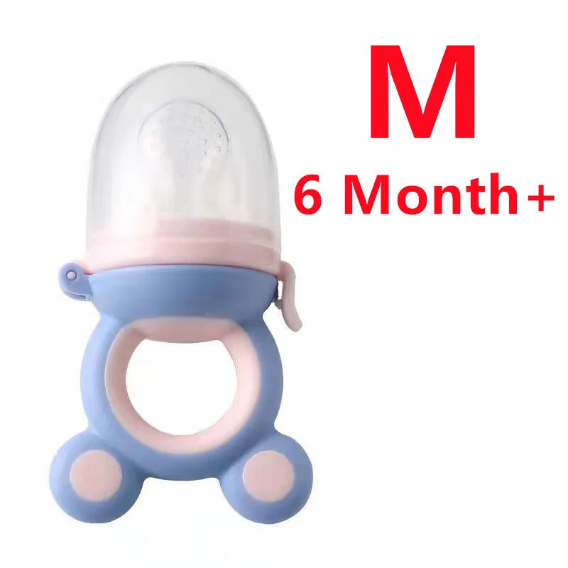 Silicone Baby Teether & Fruit Food Feeder – BPA Free Nibbler Pacifier with Handle Clip
