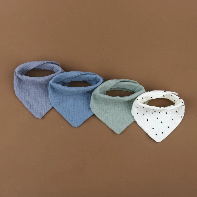 4PCS Soft Cotton Baby Bibs – Absorbent Muslin Snap Bib Set for Feeding, Drooling & Teething