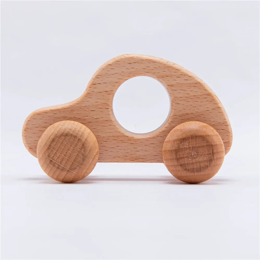Wooden Dinosaur Car Teether – Montessori Educational Toy for Teething Babies