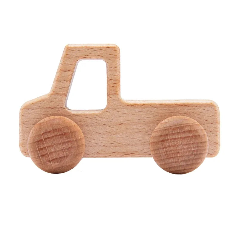 Wooden Dinosaur Car Teether – Montessori Educational Toy for Teething Babies