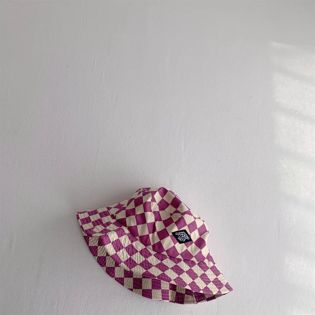 Fashionable Checkerboard Kids Bucket Hat – Soft Plaid Sun Hat for Baby Boys & Girls