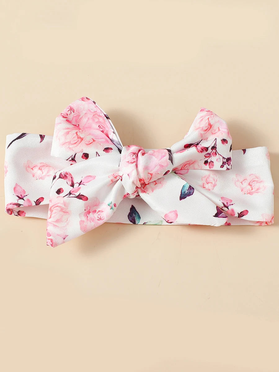 2PCS Baby Girl Ribbed Floral Romper Dress with Headband – 0–18 Months