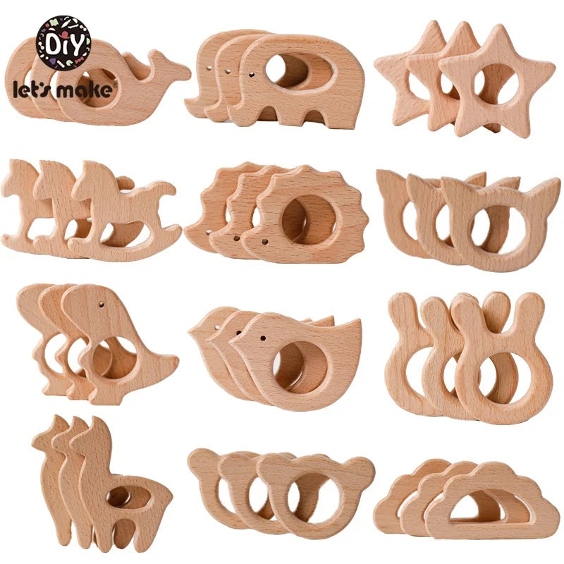 Model PMZ0044 – 5PCS Wooden Baby Teether Set | Beech Rodent & Animal Pendants for DIY Gifts