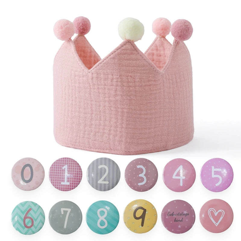 Baby Birthday Crown Hat – Cotton Headband for Kids Aged 0–9 Years