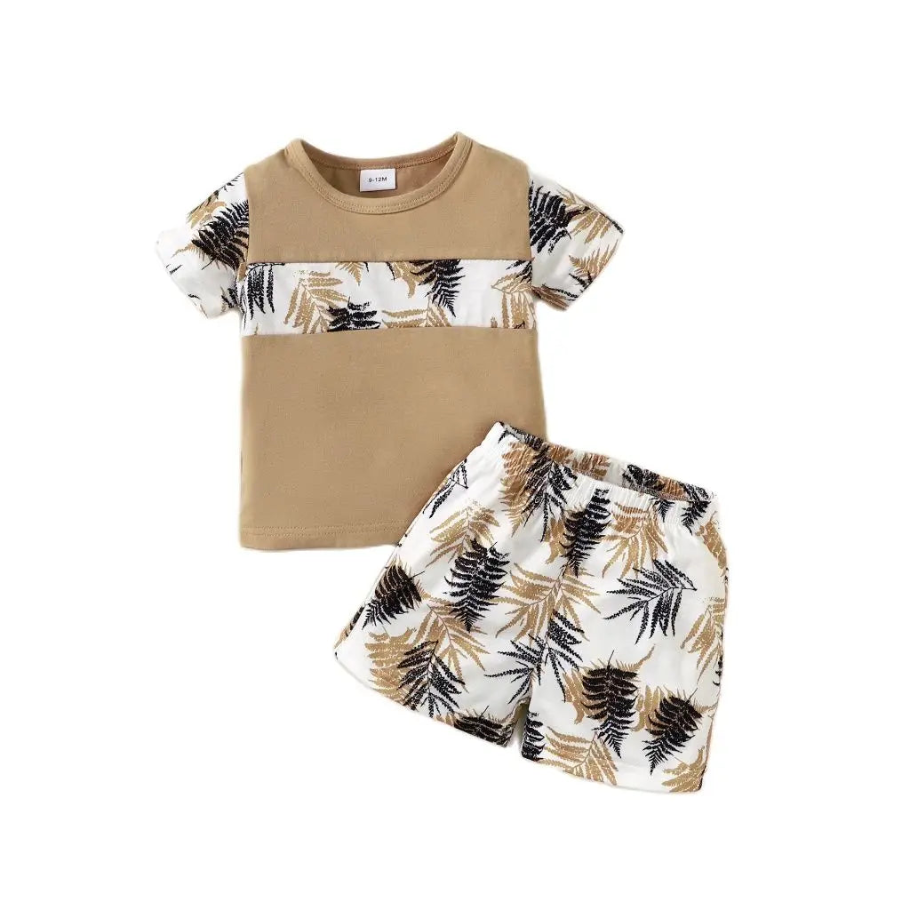 2PCS Toddler Boy Summer Outfit – Short Sleeve Top and Shorts Set for 1–3 Years