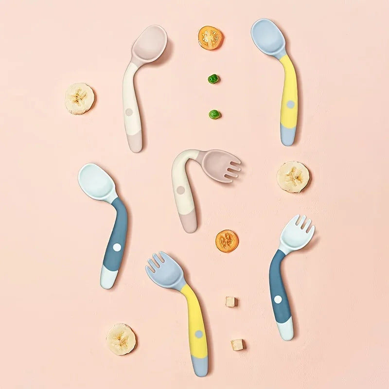 Bendable Twist Baby Fork and Spoon Set – Soft Silicone Tableware for Self-Feeding Training