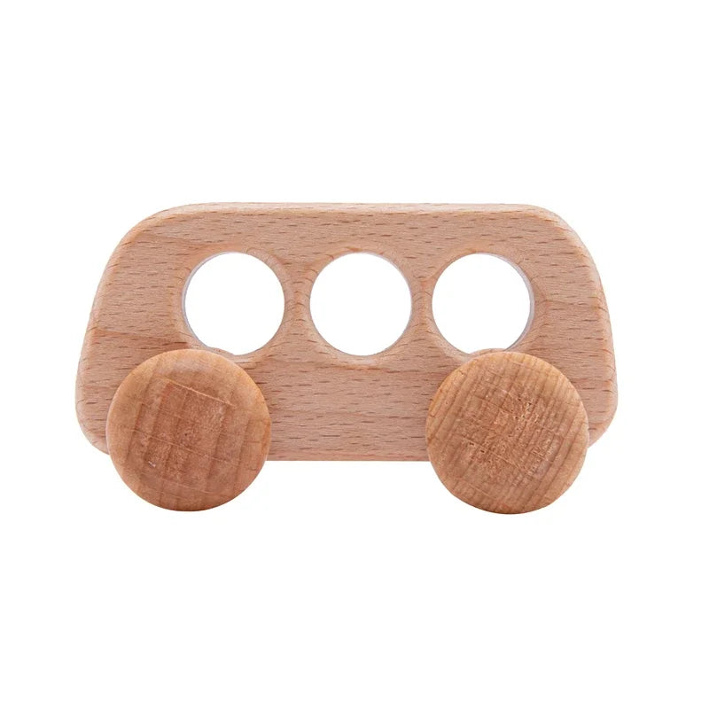 Wooden Dinosaur Car Teether – Montessori Educational Toy for Teething Babies
