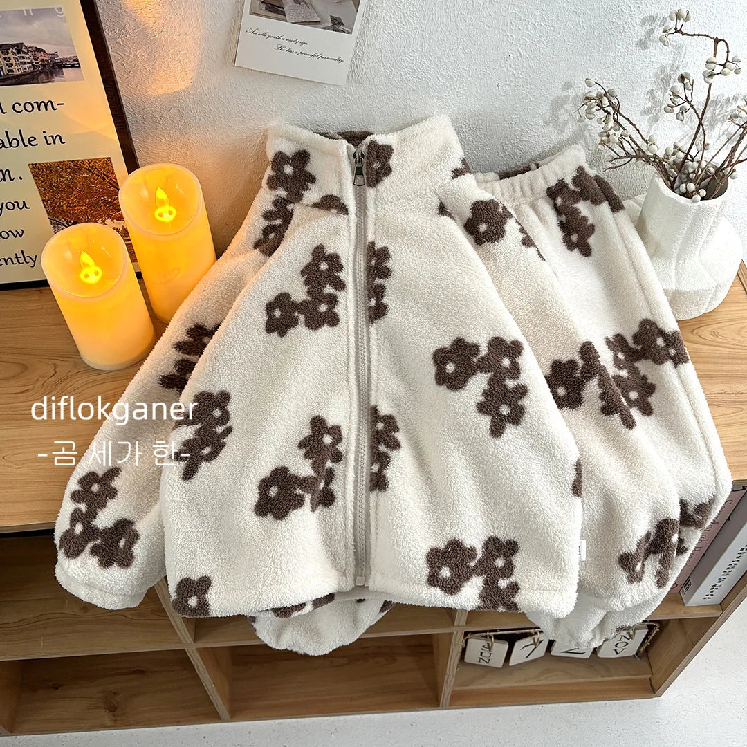 Winter Plush Kids Pajama Set – Thick Fleece Cartoon Sleepwear for Boys & Girls