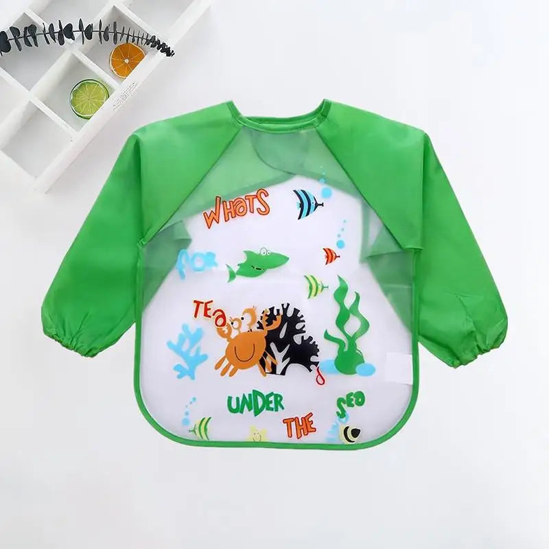 Waterproof Cartoon Baby Bib – Long Sleeve Feeding Apron with Pocket for 0–3Y