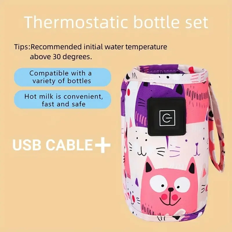 USB Baby Bottle Warmer – Portable PU Feeding Heater for Stroller & Travel Use