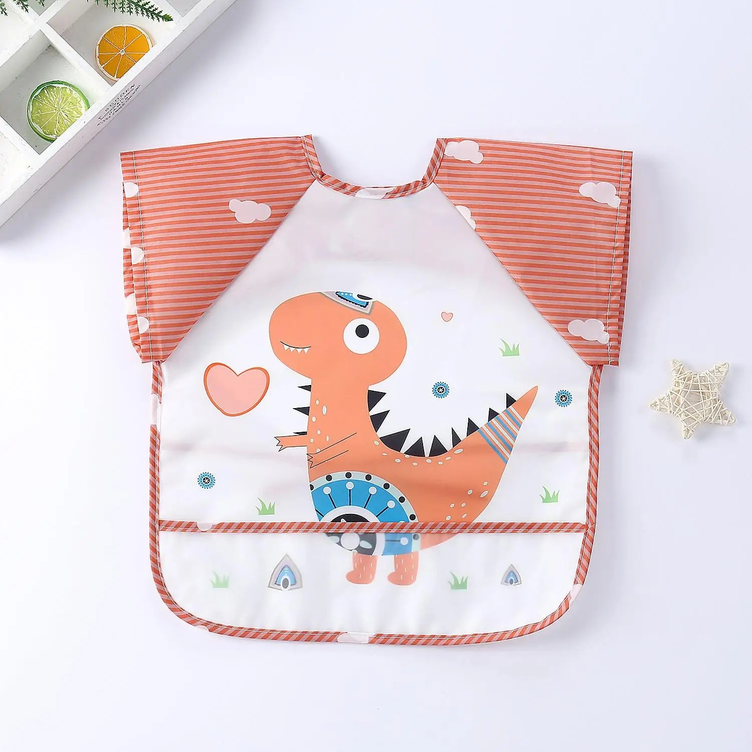 Waterproof Cartoon Baby Bib – Long Sleeve Feeding Apron with Pocket for 0–3Y