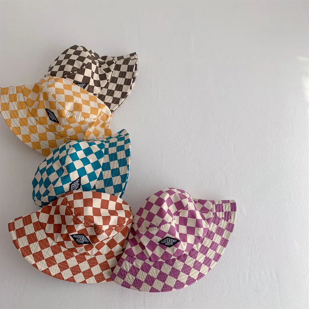 Fashionable Checkerboard Kids Bucket Hat – Soft Plaid Sun Hat for Baby Boys & Girls