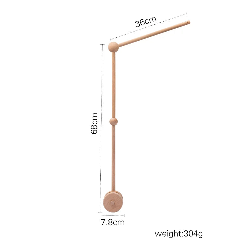 Baby Wooden Crib Mobile with Cartoon Rabbit Rattles | Bed Bell Toy & Arm Bracket for Newborns