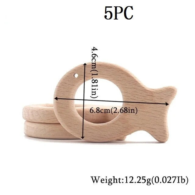 Model PMZ0044 – 5PCS Wooden Baby Teether Set | Beech Rodent & Animal Pendants for DIY Gifts