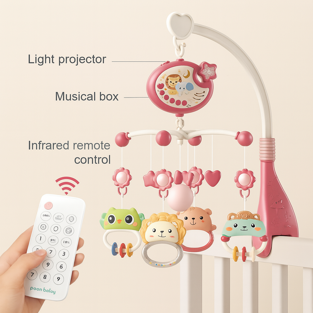 Musical Baby Crib Mobile – Light Projection & Remote-Control Toy for Newborns