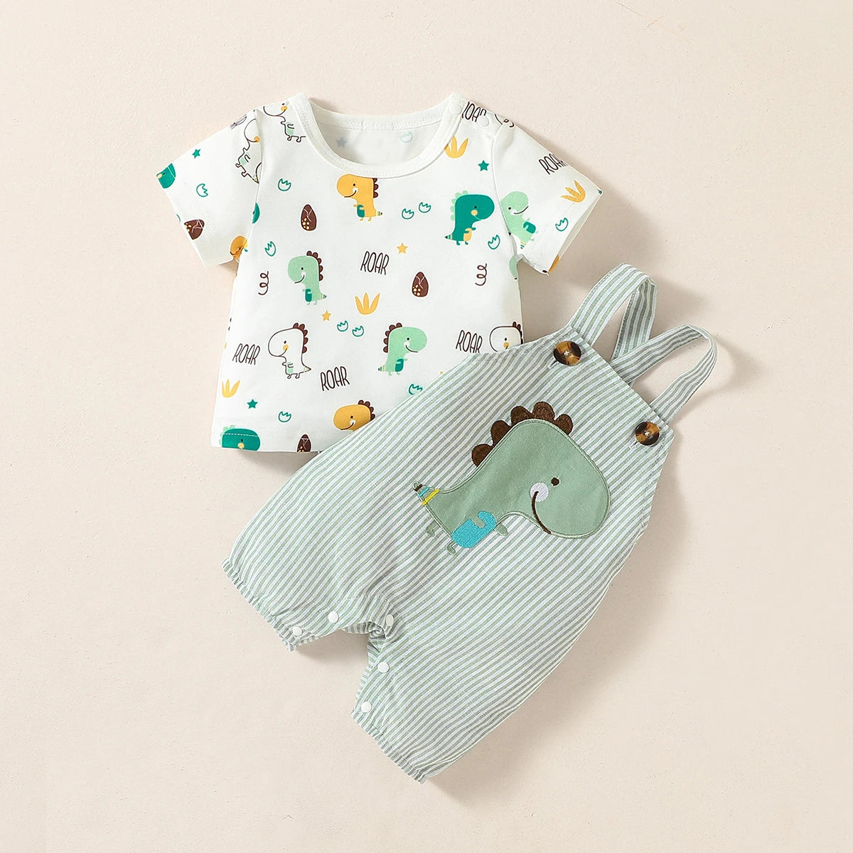 2PCS Baby Boys Cartoon Suspenders Outfit – Short Sleeve Summer Set for Newborn to 6 Months