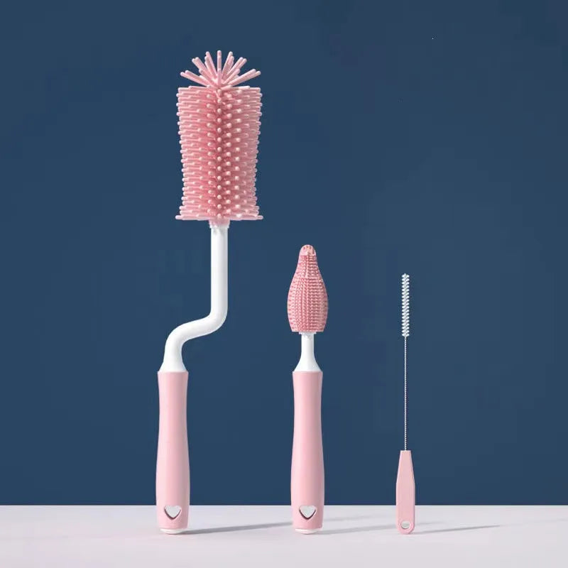 360° Silicone Bottle Cleaning Brush Set for Baby Bottles, Straws & Pacifiers – Eco-Friendly Tools