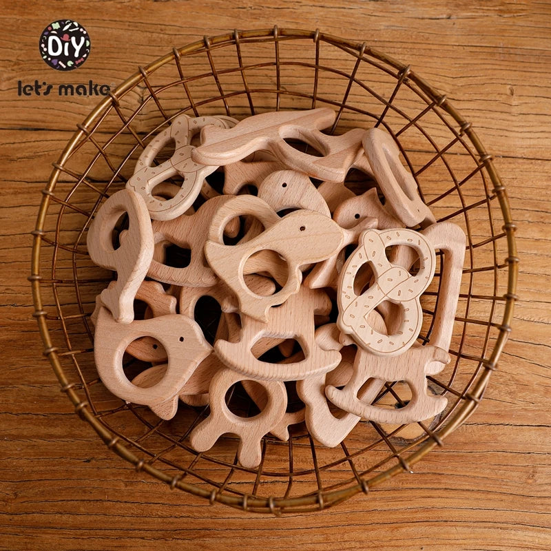 Model PMZ0044 – 5PCS Wooden Baby Teether Set | Beech Rodent & Animal Pendants for DIY Gifts