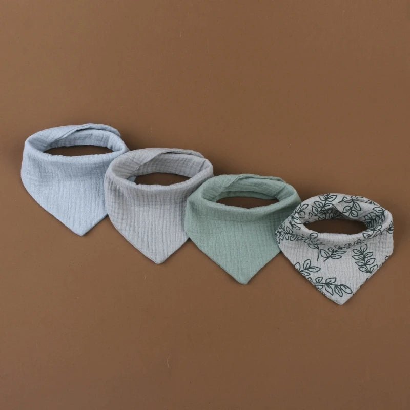 4PCS Soft Cotton Baby Bibs – Absorbent Muslin Snap Bib Set for Feeding, Drooling & Teething