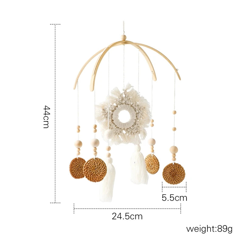 Baby Wooden Crib Mobile with Cartoon Rabbit Rattles | Bed Bell Toy & Arm Bracket for Newborns