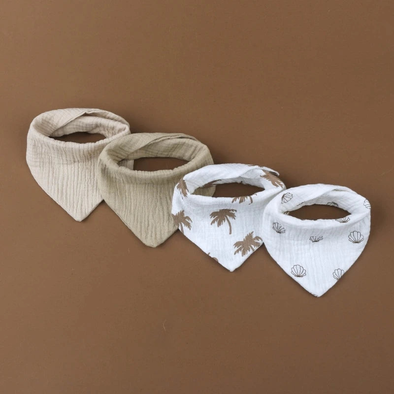 4PCS Soft Cotton Baby Bibs – Absorbent Muslin Snap Bib Set for Feeding, Drooling & Teething