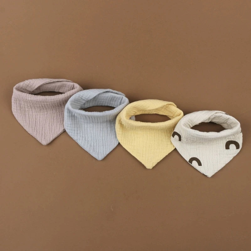4PCS Soft Cotton Baby Bibs – Absorbent Muslin Snap Bib Set for Feeding, Drooling & Teething