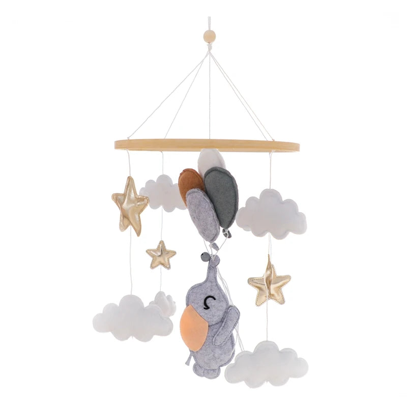 Baby Wooden Crib Mobile with Cartoon Rabbit Rattles | Bed Bell Toy & Arm Bracket for Newborns